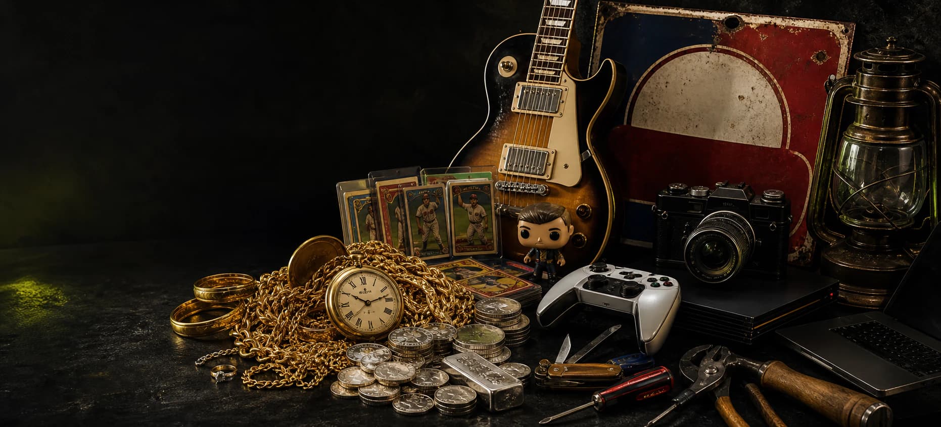 Jewelry, coins, watches, collectibles, electronics, instruments, and tools
